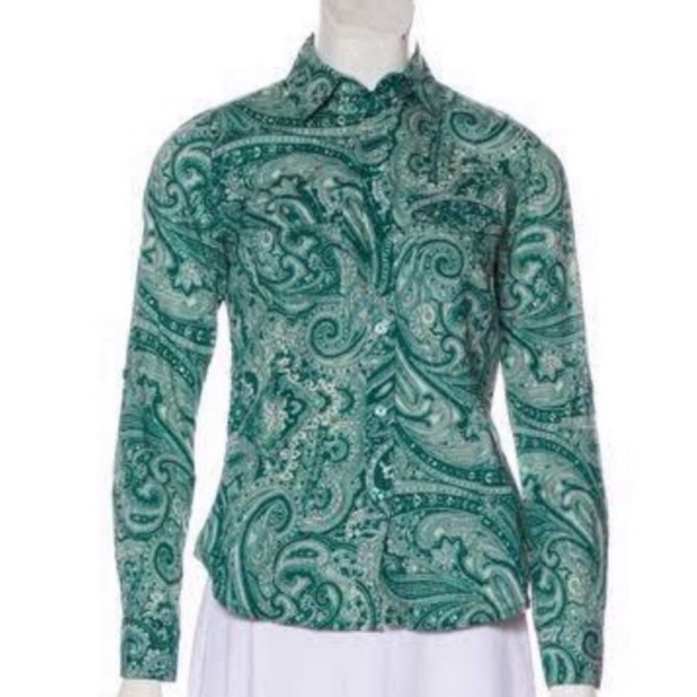 MICHAEL KORS / Green paisley button up top - Picture 1 of 1